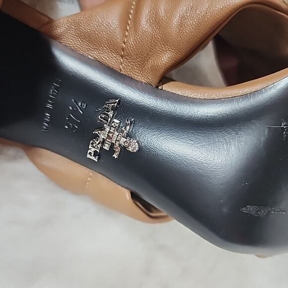 Prada - Cross Strap Leather Backless Sandal Slide Heel Pump Brown Size 7.5 - Picture 12 of 12